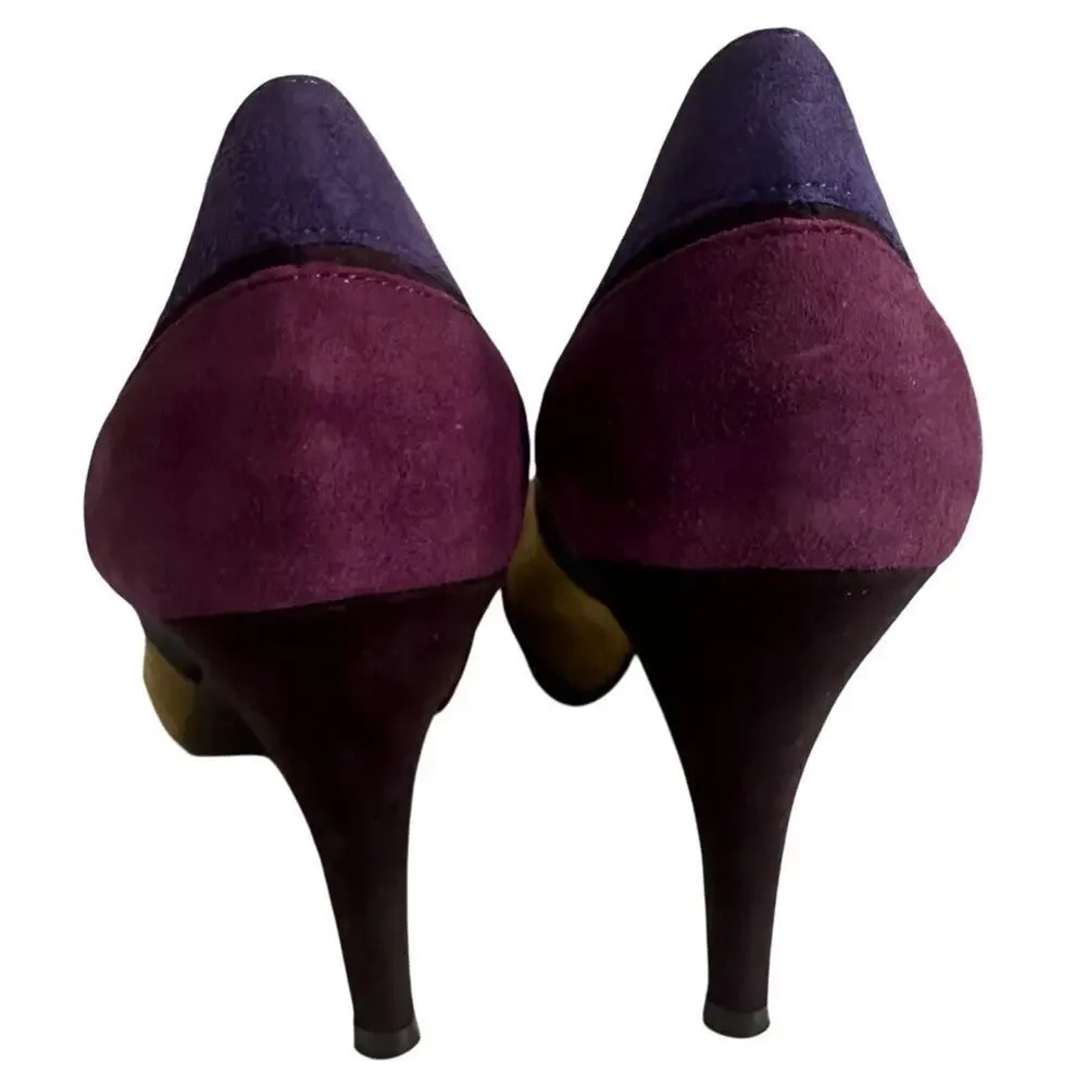 Nine West Kaspiao‎ Open Toe Suede High Heel Dopamine Patchwork Size 8M Y2K - Picture 10 of 16